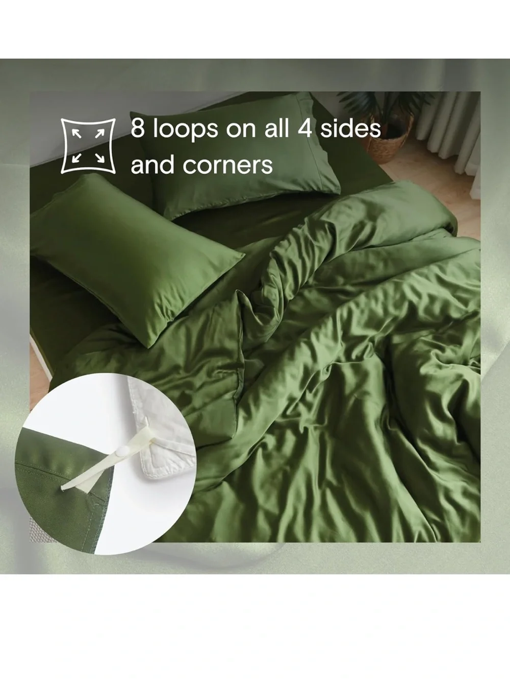 DOZ Duvet Cover Set, 100% Viscose derived from Bamboo, full/queen, forest green